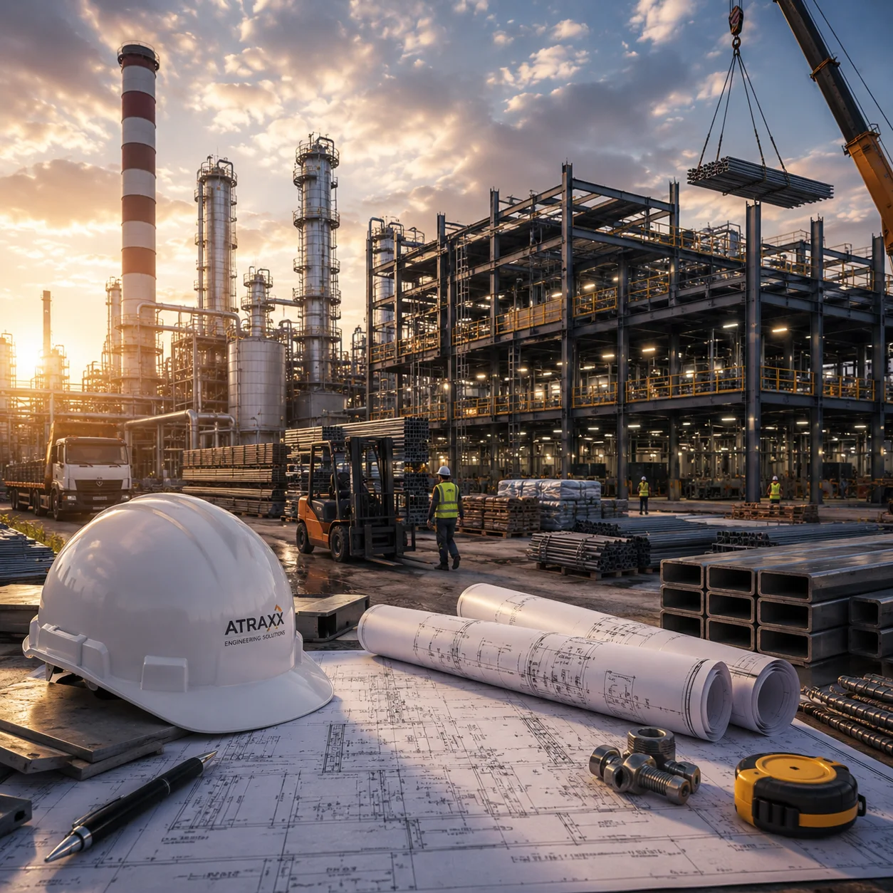 Construction and contracting project at an industrial building site